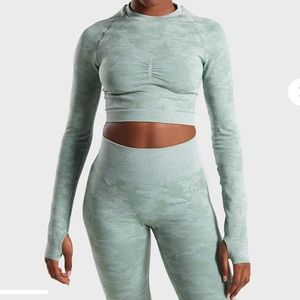 Gymshark green camo long sleeve crop top